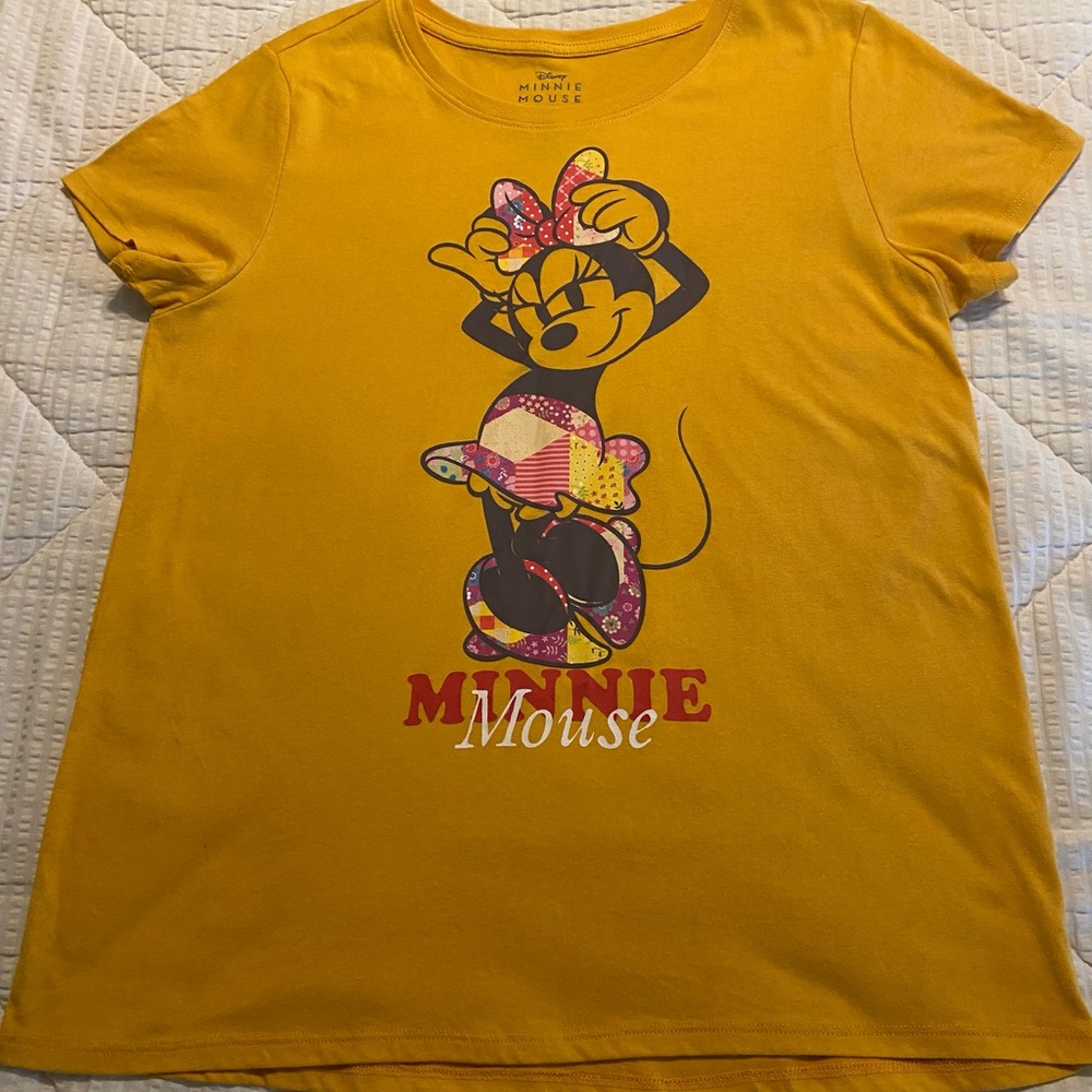 Disney Yellow Minnie Mouse short sleeve Cotton Blend Scoop Neck T-Shirt Size: L